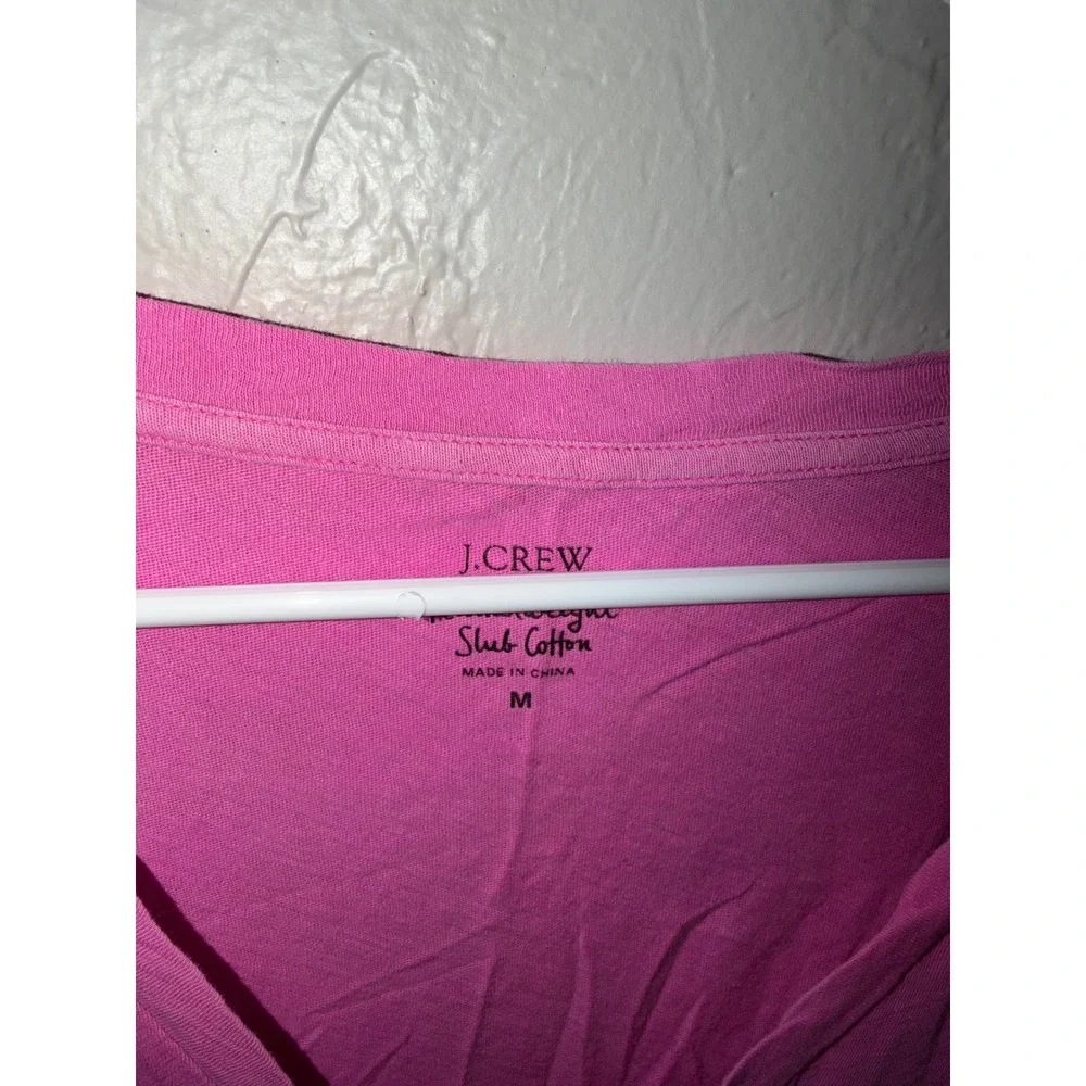 J.Crew Womens Featherweight Slub Cotton V-Neck Tee Hot Pink Short Sleeve Shirt M